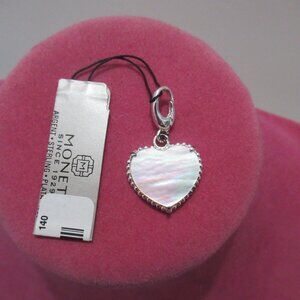 Vtg Sterling Silver Heart Charm Mother of Pearl Monet Clip Pendant MOP 925 New
